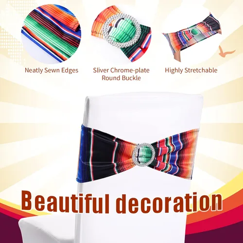 Miniatura 3 de Newwiee 12 bandas elásticas para sillas de comedor con temática mexicana, bandas de elastano para decoración con hebilla para bodas, eventos