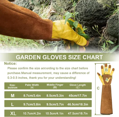 Miniatura 2 de Guantes largos de jardinería para mujeres, a prueba de espinas, guantes de cuero de vaquilla para poda de rosas, para cactus, rosas y moras