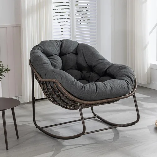 Miniatura 15 de Mecedora para porche delantero para interiores y exteriores, silla reclinable acolchada de ratán, para patio, jardín, sala de estar