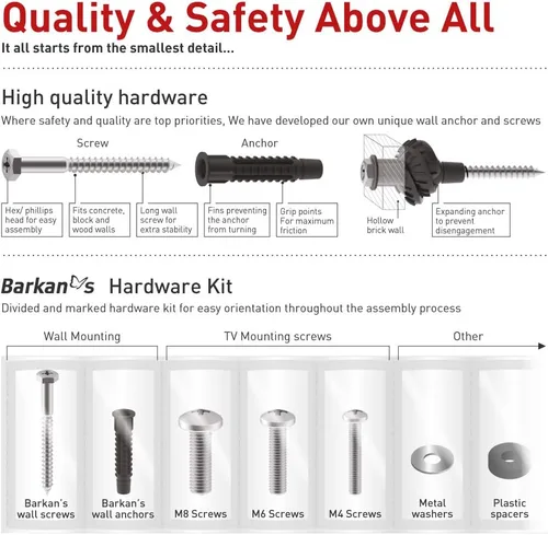 Miniatura 8 de Barkan Soporte de pared para TV, fijo de 19 a 65 pulgadas, soporte de pantalla plana/curva, soporta hasta 110 libras, bloqueo automático patentado