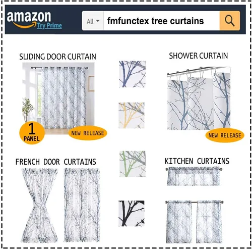 Miniatura 6 de FMFUNCTEX Cortinas de cenefa de ventana con estampado de ramas de árbol negro, cenefa corta semitransparente blanca para cocina, baño, bolsillo