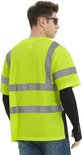 Miniatura 7 de ProtectX Camiseta de seguridad reflectante de manga corta de alta visibilidad, camisas de alta visibilidad transpirables resistentes para hombres