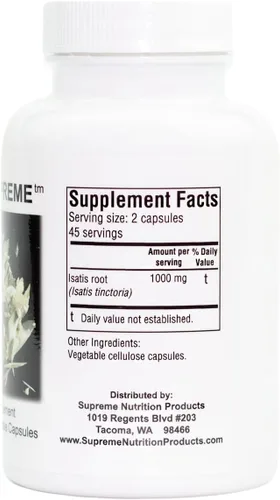 Miniatura 3 de Woad Supreme de Supreme Nutrition, 90 cápsulas, raíz de Isatis tinctoria en polvo, 1 botella