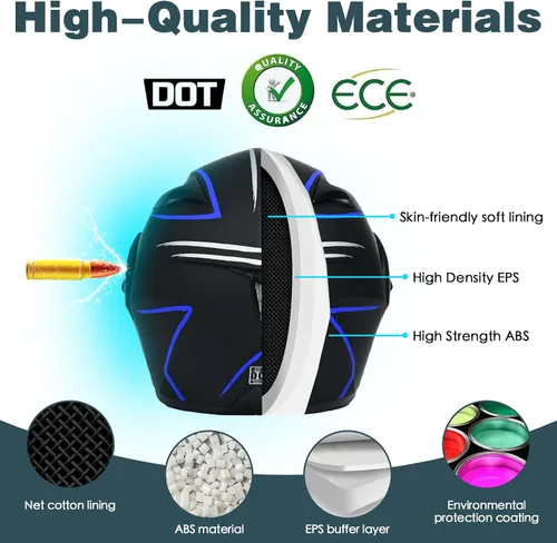 Miniatura 4 de Casco modular Bluetooth para motocicleta, aprobado por DOT, doble visera, abatible, de cara completa, con Bluetooth, casco de motocicleta integrado