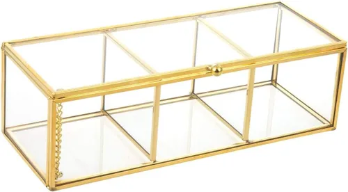 Miniatura 6 de Feyarl Caja de té de vidrio dorado, organizador de exhibición de concha de mar, cosméticos, encimera, caja de frascos, almacenamiento de joyas