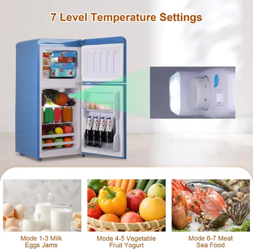 Miniatura 4 de Mini refrigerador retro con congelador de 3.5 pies cúbicos, refrigerador pequeño con termostato ajustable de 7 niveles, refrigerador compacto