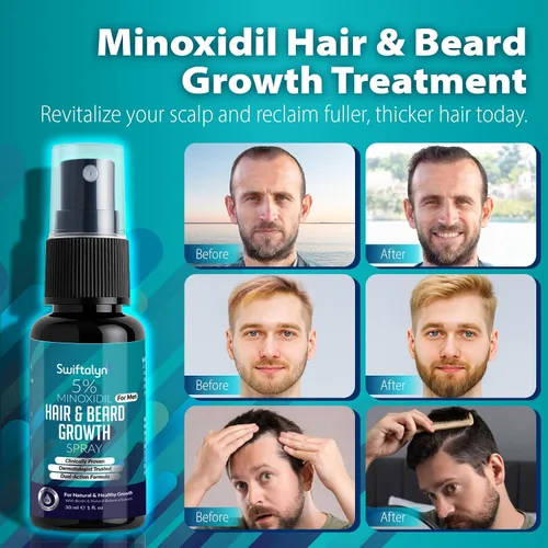 Miniatura 2 de 5% de minoxidil para hombres Barba: aceite de pelo y barba Spary con biotina, extracto de jengibre, aceite de lavanda