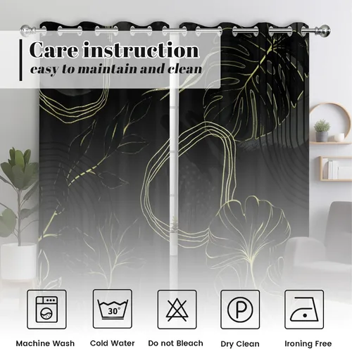 Miniatura 8 de Cortinas opacas negras y doradas, cortinas modernas de mediados de siglo para dormitorio, sala de estar, 63 pulgadas de largo, juego de 2 paneles