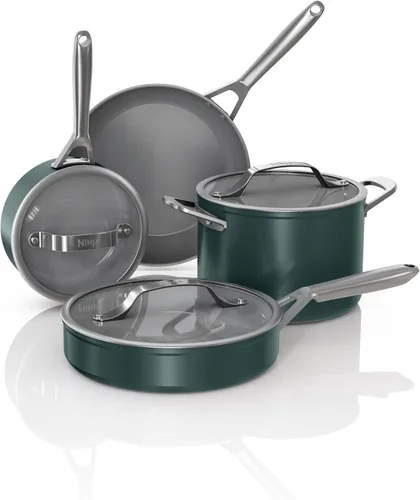 Miniatura 18 de Ninja Ceramic Pro Juego de utensilios de cocina de 11 piezas, juego de ollas y sartenes antiadherentes con tapas de vidrio, sin tóxicos, sin PTFE