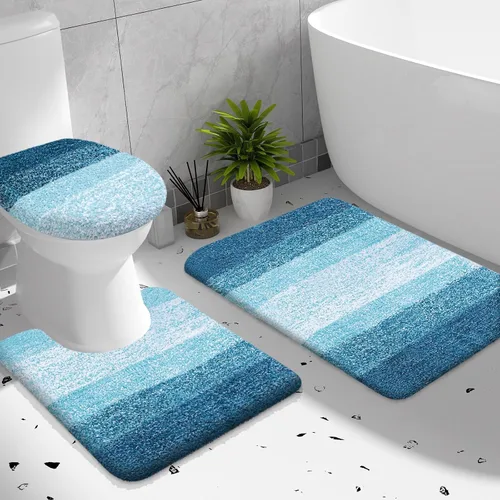 Miniatura 41 de OLANLY Juego de alfombras de baño de 3 piezas, alfombra de baño de microfibra suave absorbente, alfombra de contorno en forma de U para inodoro