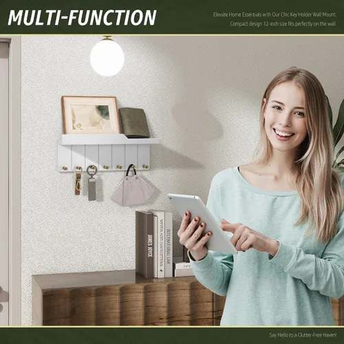 Miniatura 3 de Rebee Vision Soporte de Pared para Llaves Estilo Granja - Organizador de Correo Decorativo con 7 Ganchos para Llaves y Estante de Pared - Decoración