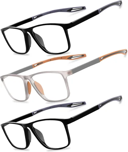 Paquete de 2 lentes de lectura para hombres, lectores de estilo deportivo con bloqueo de luz azul y filtro antideslumbrante, lentes ligeras