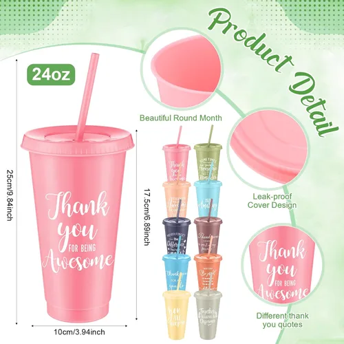 Miniatura 2 de Skylety - 30 vasos de plástico de 24 onzas con tapas, pajitas, taza de agradecimiento a granel para compañeros de trabajo, profesores, enfermeras