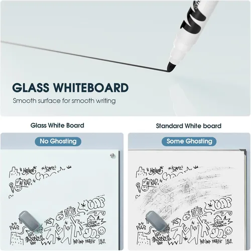 Miniatura 7 de MaxGear Pizarra blanca de cristal, pizarra magnética de borrado en seco templado de 96 x 48 pulgadas, sin marco, para oficina, aula, sala de Blanco