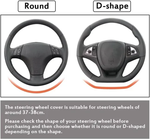 Miniatura 5 de Pahajim Funda para volante de automóvil con parte inferior plana, en forma de D, de piel sintética, antideslizante, de 14.5-15 pulgadas