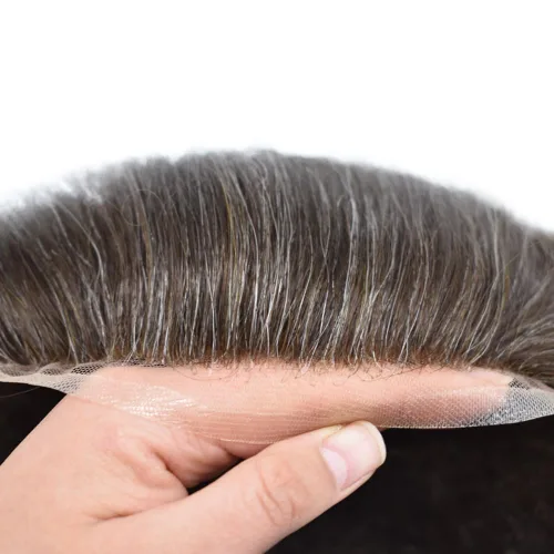 Miniatura 11 de Toupee para hombres nudos blanqueados hombres toupee hairpieces europeo virgen sistema de reemplazo de cabello humano suave encaje francés hombres