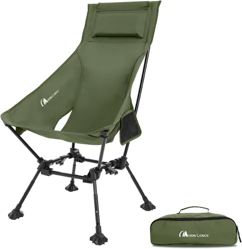 Miniatura 15 de MOON LENCE Sillas de camping plegables con respaldo alto, altura ajustable, asiento ampliado, para playa con pies antideslizantes (negro-Plus)