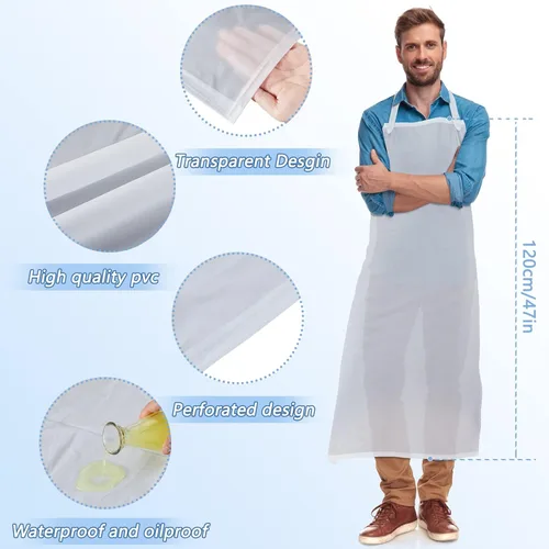 Miniatura 2 de Hercicy 3 Pcs Heavy Duty Waterproof Aprons 47" PVC Vinyl Aprons Transparent Plastic Oil Proof Apron for Dishwashing Cleaning Blanco