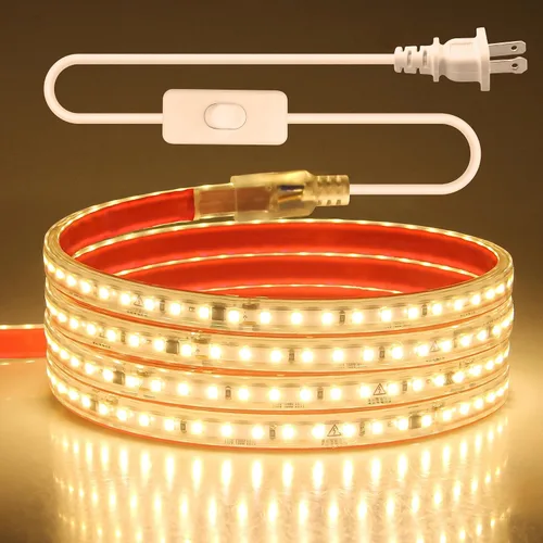 Aclorol Tira de Luces LED AC 110V 6.56FT/2M 240 LEDs Blanco Cálido 3000K Luces de Cuerda LED Exteriores Impermeables IP65 Flexibles para Jardín,