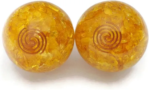 Miniatura 3 de Top Chi Bolas Baoding de orgonita citrina con bolsa de transporte para terapia de manos, ejercicio y alivio del estrés (grande de 2 pulgadas)