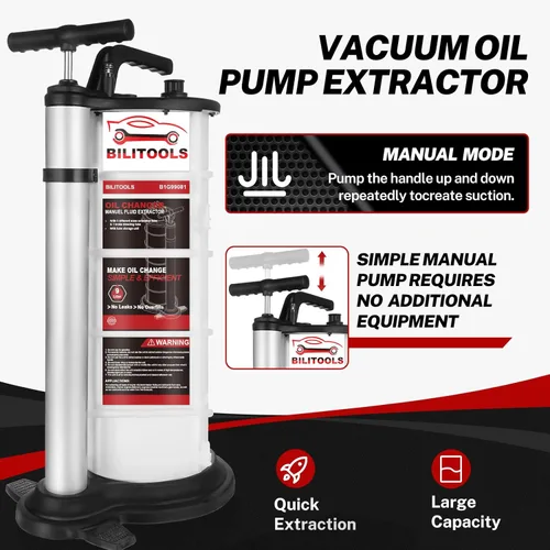 Miniatura 3 de BILITOOLS Bomba extractora de aceite neumática/manual de 9L, extractor de bomba de líquido de aceite al vacío, herramienta de cambio de aceite