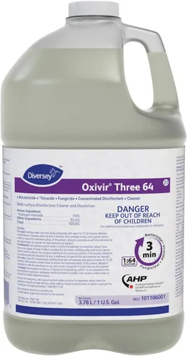 Oxivir Diversey 101106001 Three 64 - Desinfectante líquido alimentado por peróxido de hidrógeno acelerado (AHP), sin perfume, concentrado, 1 galón