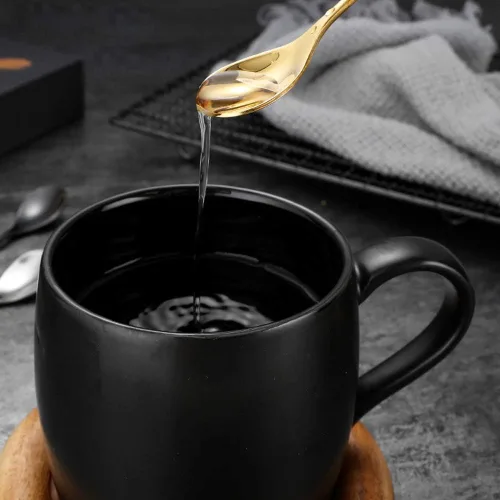 Miniatura 7 de AnSaw Elegantes Cucharones de Café con Hoja de Oro - Juego de 10 Piezas, 4.7" Mini Cucharones de Acero Inoxidable para Espresso y Postre, Perfectos