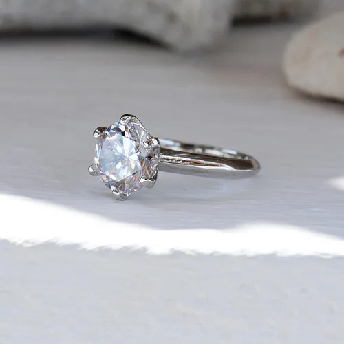 Miniatura 7 de 3 Ct CZ Solitaire - Anillo de compromiso de plata de ley y chapado en oro blanco - Talla 4-9 - Anillos de aniversario