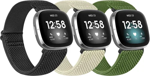 Miniatura 8 de Paquete de 3 correas elásticas de nailon compatibles con Fitbit Versa 4/Versa 3/Sense 2/Sense, suave, ajustable, transpirable, correas de repuesto