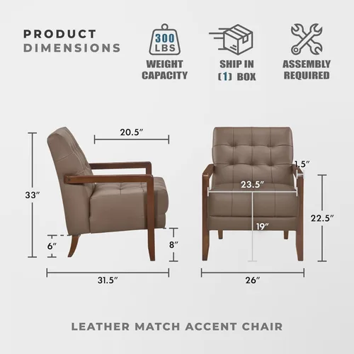 Miniatura 2 de Lexicon Silla decorativa moderna de lujo, silla de sala de estar de cuero genuino con cojines capitonados, estructura de madera maciza