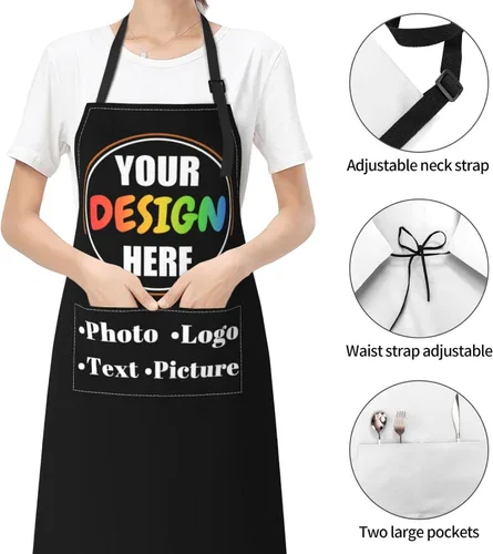 Miniatura 3 de Delantales de cocina personalizados para hombres y mujeres con bolsillos, personalizable, foto, logotipo, imagen, nombre, chef cocinero, delantal