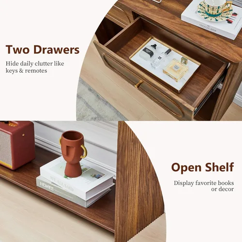Miniatura 6 de ORRD Mesa consola acanalada con cajones, mesa de entrada estrecha de mediados de siglo con estantes de almacenamiento abiertos, mesas decorativas