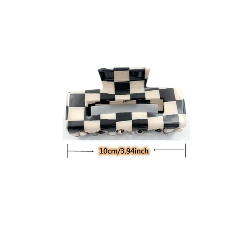 Miniatura 2 de Pinzas para el cabello a cuadros para mujeres y niñas, pinzas de pelo de moda para peinar con pinzas de garra, cabello grueso, forma rectangular