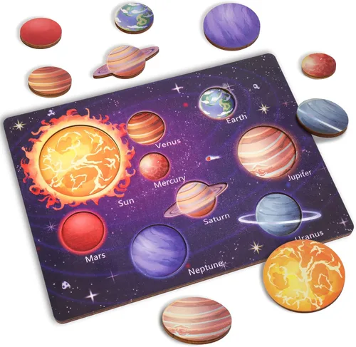Miniatura 9 de Zeoddler Juguetes del sistema solar para niños de 3 a 6 años, rompecabezas espacial de madera, planetas para niños, actividades de aprendizaje
