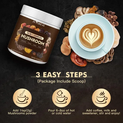Miniatura 5 de Polvo de hongos 10 en 1, complejo de hongos de 2000 mg - Melena de león, Reishi, Shiitake, Chaga, cola de pavo, Cordyceps, Maitake y más, mezcla