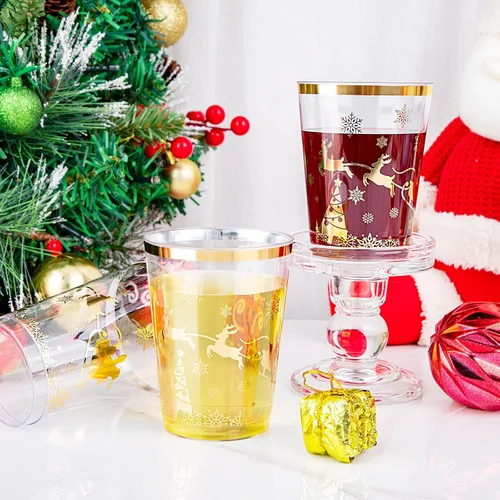 Miniatura 3 de supernal 100 vasos para fiestas navideñas, vasos de plástico dorados con diseño navideño, vasos para fiestas de plástico, vasos desechables, vasos