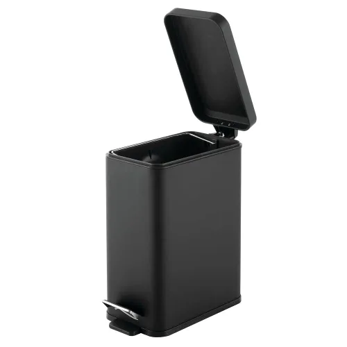 Miniatura 6 de mDesign Cubo de Basura con Pedal — Cubo de basura con pedal, tapa e inserto de cubo de plástico para baño, cocina y oficina — Cubo de basura de Negro