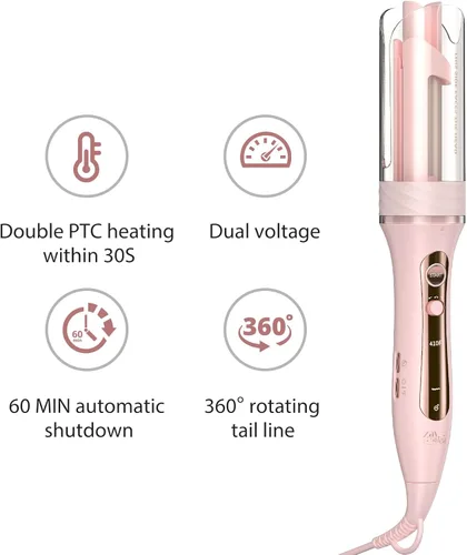 Miniatura 7 de Zavarea Rizador giratorio automático para cabello largo, varita rizadora de 1 pulgada para ondas de playa y rizos sueltos, rizador de pelo fácil Rosa