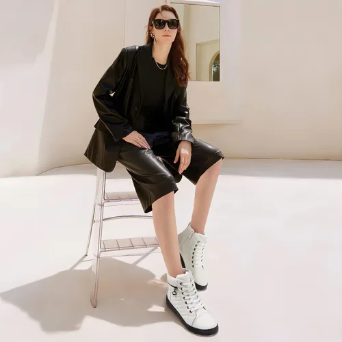 Miniatura 3 de hash bubbie Women's High top Sneakers Lace up PU Leather Fashion Shoes Black Boots Fuzzy Ankle Booties with Zipper