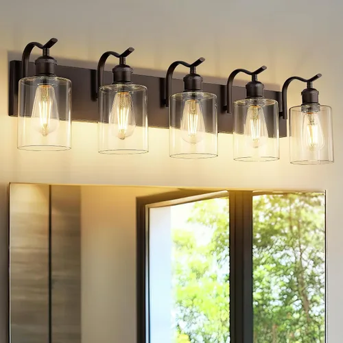 Miniatura 32 de Lámpara de tocador de baño de 3 luces, aplique de pared de níquel cepillado, lámpara de baño moderna con vidrio transparente, VL01BN-3 Níquel