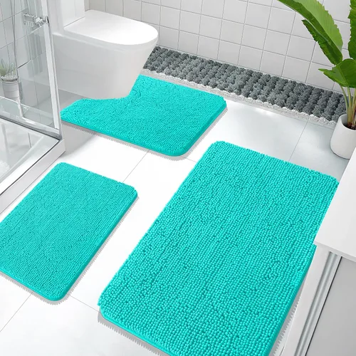 Miniatura 74 de OLANLY Juego de Alfombras de Baño de 3 Piezas, Tapetes de Baño de Chenilla Suave y Absorbente y Alfombra de Contorno en Forma de U para Inodoro