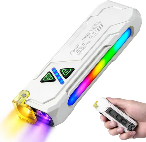 EDC - Linterna plana recargable de 1000 lúmenes, linternas de señalización ambiental LED/UV/RGB, luz magnética con clip en el bolsillo para