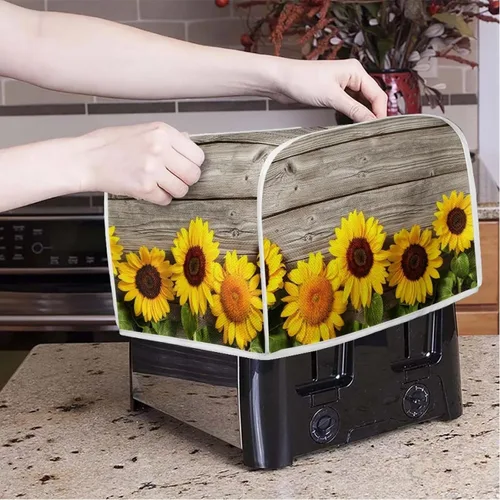 Miniatura 3 de Cubierta acolchada de poliéster para tostadora de tablero de madera de girasol para tostadora de dos rebanadas, protección contra el polvo