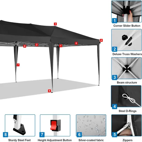 Miniatura 8 de COBIZI - Toldo desplegable de 10 x 20 pies con 6 paredes, impermeable y con protección UPF 50+, ideal para bodas, fiestas, eventos al aire libre