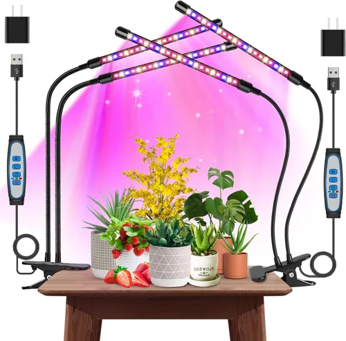 Garpsen Luces de Crecimiento para Plantas de Interior, 2PCS 2 Cabezales Luces LED de Espectro Completo para Germinación de Semillas, 80 LEDs Luz de
