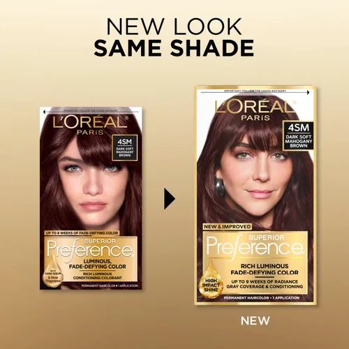 Miniatura 3 de L'Oreal Paris Superior Preference - Tinte permanente luminoso que desafía la decoloración, tinte para el cabello hasta 9 semanas de resplandor, 4SM
