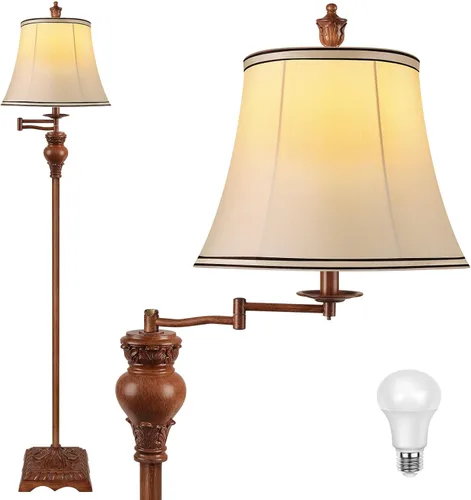 Miniatura 10 de PARTPHONER Lámparas de pie vintage para sala de estar, lámpara de pie tradicional ajustable de 350° con brazo oscilante para dormitorio, lámpara