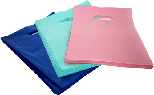 150 9 x 12 bolsas de plástico de mercadería, venta por menor Bolsos de compras con asa, bolsas de regalo, mejores colores-Azul real, rosa claro y