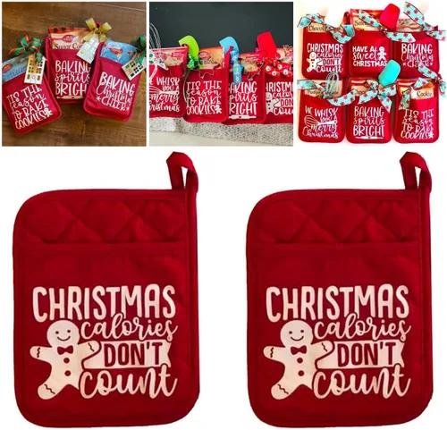 Miniatura 10 de Kit de hornear para ollas de Navidad, soportes para ollas con bolsillos, adornos para guantes de horno, paquete de galletas de cocina para vecinos