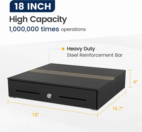 Miniatura 3 de Cajón de caja de 18 pulgadas de alta capacidad: bandeja extraíble de 5 billes/5 monedas, apertura electrónica automática, cable RJ11/12, 24 V, Negro